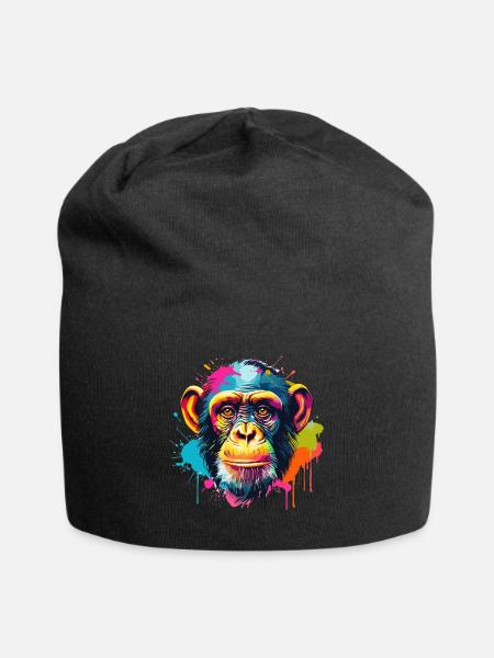 Colorful chimpanzee paint blobs paint splashes - Jersey Beanie - black - Front