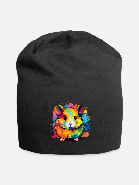 Colorful hamster paint blobs paint splashes - Jersey Beanie - black - Front