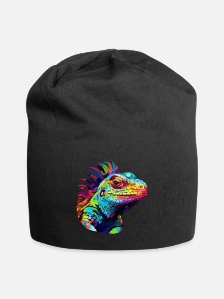 Colorful iguana paint blobs paint splashes - Jersey Beanie - black - Front