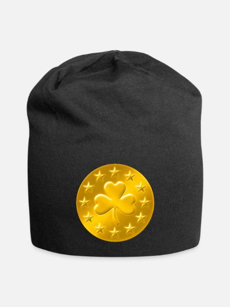Lucky Shamrock Coin - Jersey Beanie - black - Front