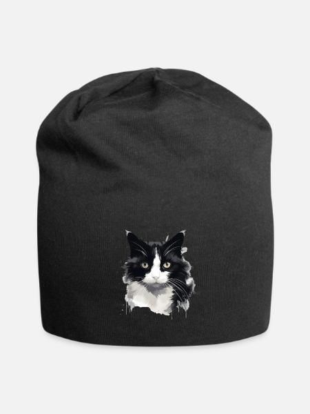Tuxedo Cat Face - Jersey Beanie - black - Front