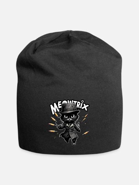 Meowtrix T-Shirt Funny Cat Matrix Parody Shirt - Jersey Beanie - black