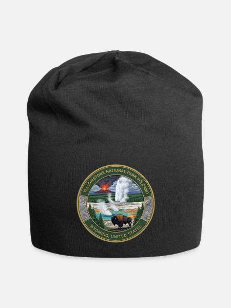 Seal of Yellowstone National Park Volcano Wyoming - Jersey Beanie - black
