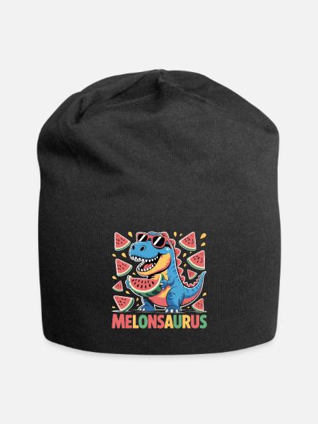 Colorful Melon Dinosaur with Sunglasses - Jersey Beanie - black