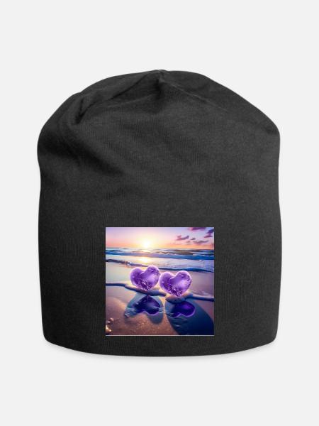Purple Heart Sunset on Shore - Jersey Beanie - black