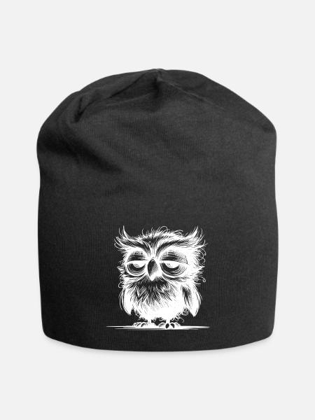 Owl I'm Not Grumpy, Just Sleepy - Jersey Beanie - black - Front