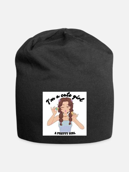 Cute Girl Makeup Moment - Jersey Beanie - black