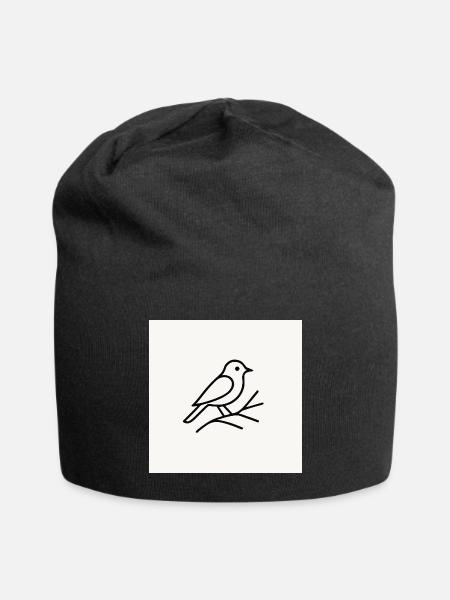 Bird Lineart on Branch - Jersey Beanie - black - Front
