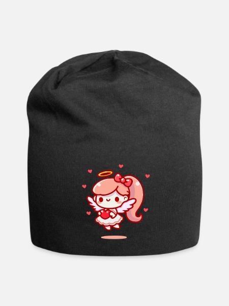 Cherub Heart Angel - Valentine's Day - Jersey Beanie - black - Front