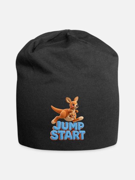 Jump Start Kangaroo — Bold Letter Art - Jersey Beanie - black