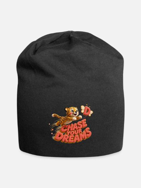 Chase Your Dreams Cheetah — Bold Letter Art - Jersey Beanie - black