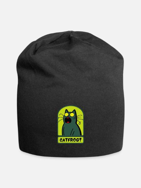Funny Cat or Funny Frog - Who am I? CATFROG? - Jersey Beanie - black