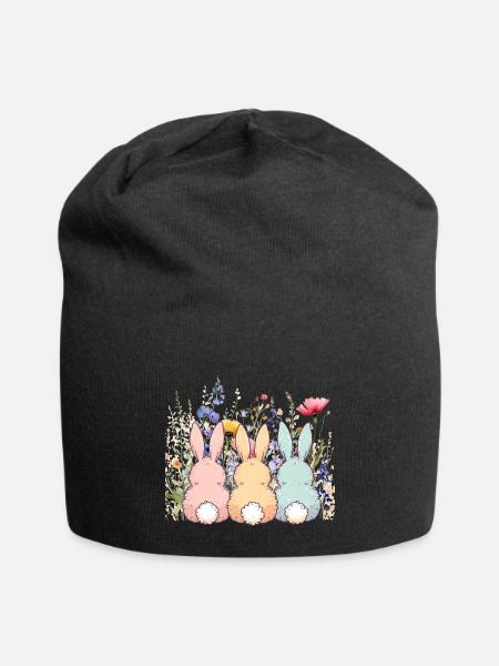 Bunnies and Blooms - Jersey Beanie - black - Front