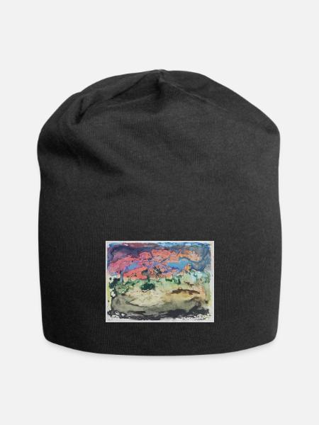 Monoprint Landscape - Jersey Beanie - black