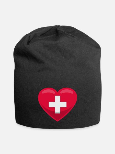 Switzerland Flag Heart - Jersey Beanie - black