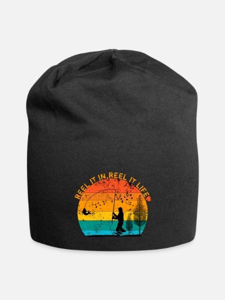 Reel it In reel it life, humor fishing quote tee - Jersey Beanie - black - Front