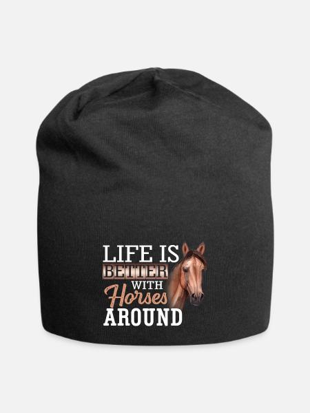 life is better with horses around t-shirt - Jersey Beanie - black - Front