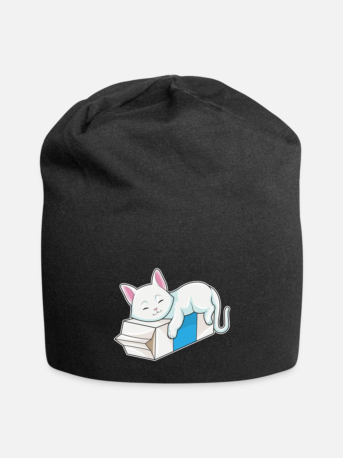 Cat With Milk - Jersey Beanie - black - Front