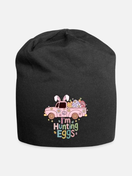 I'm Hunting Eggs Retro Easter Truck EggHunt Design - Jersey Beanie - black