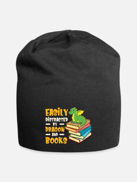 Easily Distracted By Dragons And Books Book Nerd - Jersey Beanie - black - Front