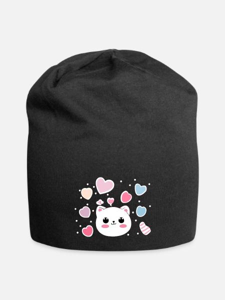 Blob Kitty Valentine's Day Love Hearts - Jersey Beanie - black - Front