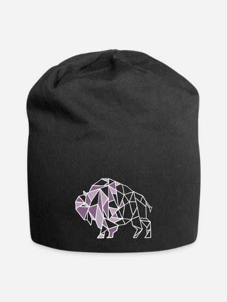 Lilac Lavender Geometric Bison - Jersey Beanie - black - Front