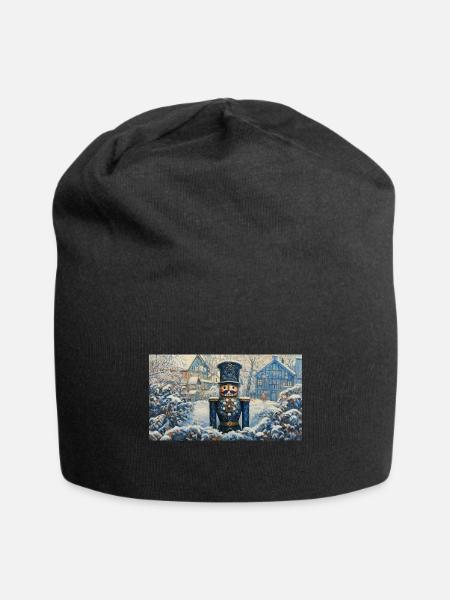 Winter Nutcracker in Snow Village - Jersey Beanie - black - Front