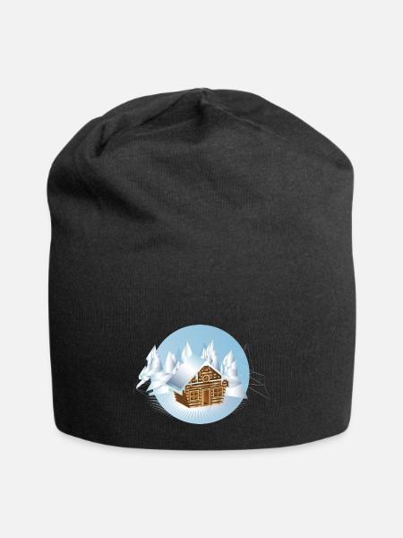 small log cabin in the middle of an ice landscape - Jersey Beanie - black - Front