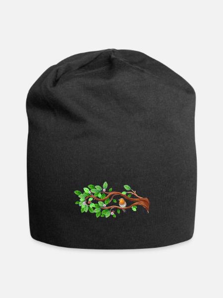 tree flowers bird - Jersey Beanie - black - Front