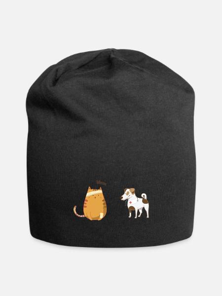 Funny Cat & Dog - Jersey Beanie - black
