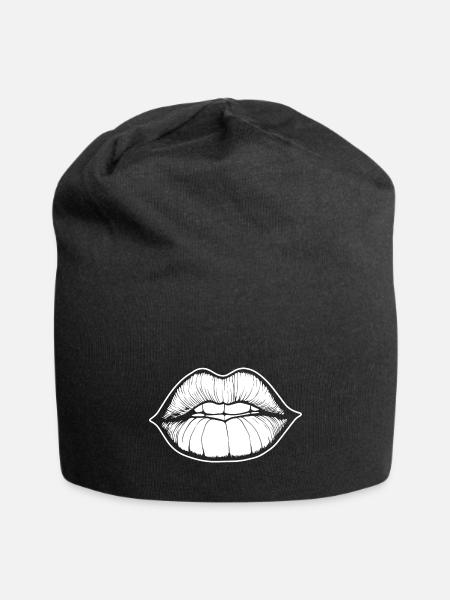 Lips Kissing Mouth Smooch - Jersey Beanie - black - Front