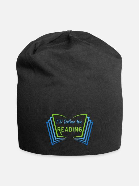 I d Rather Be Reading Open Book Reader - Jersey Beanie - black