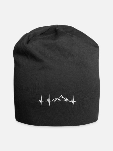 Mountain Heartbeat Line Design - Jersey Beanie - black