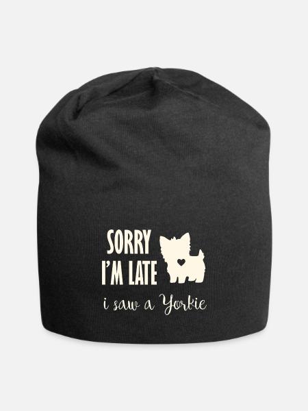 Sorry I’m Late I Saw a Yorkie Funny Dog Lover Shi - Jersey Beanie - black - Front