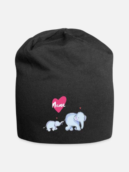 Mama Elephant Heart Bond - Jersey Beanie - black - Front