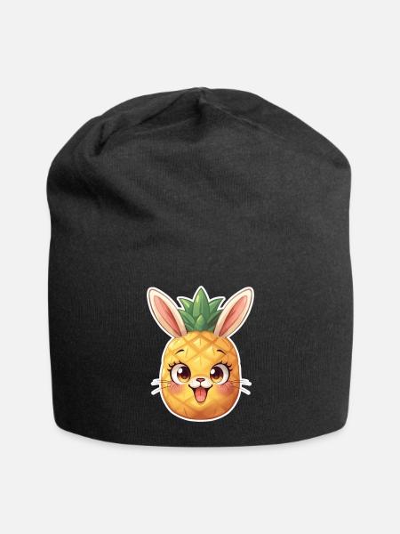 Kawaii Pineapple Bunny Mascot Design - Jersey Beanie - black
