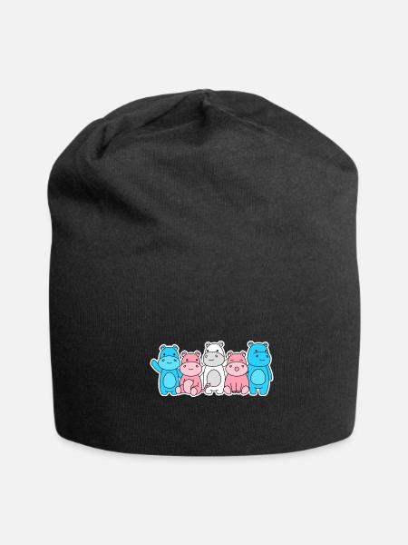 Trans Flag Hippo Design for proud Trans People - Jersey Beanie - black - Front