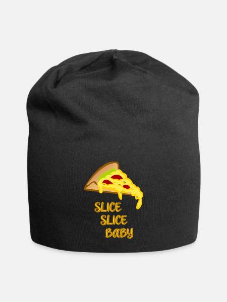 slice slice baby pizza slice funny food humor - Jersey Beanie - black - Front
