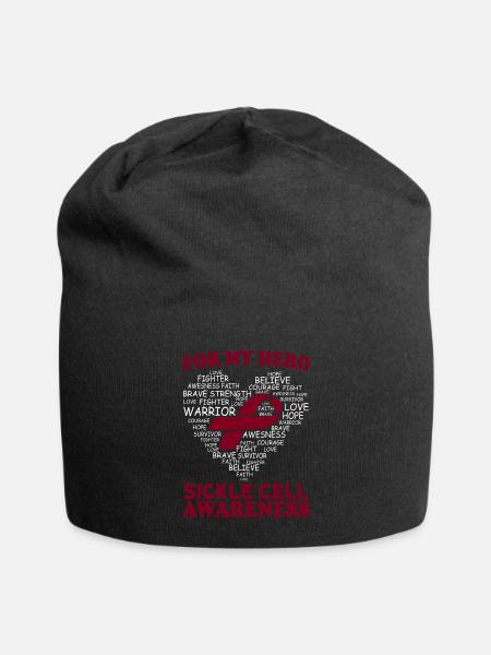 For My Hero Sickle Cell Awareness Ribbon Heart - Jersey Beanie - black