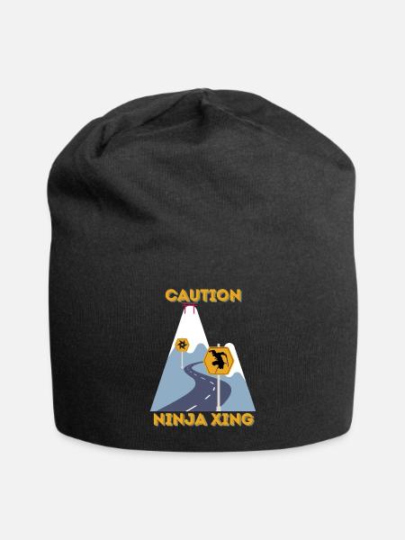 Funny Ninja Caution Ninja Xing - Jersey Beanie - black - Front