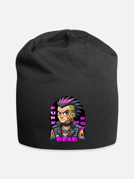 Punk Resurgence,illustration of Punk Man - Jersey Beanie - black - Front