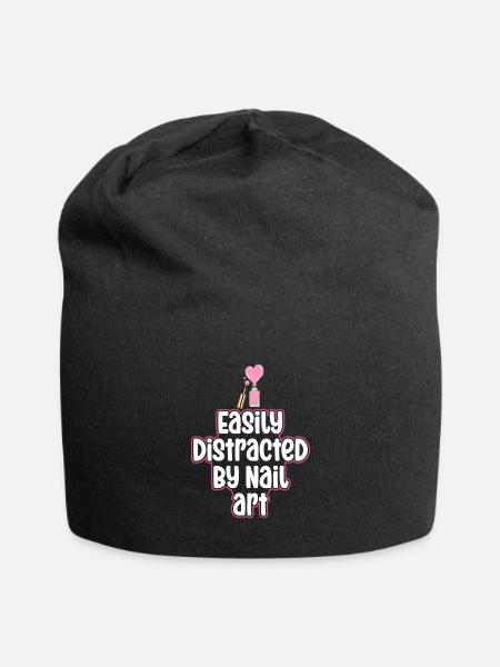 Easily Distracted By Nail Art Nail Tech - Jersey Beanie - black - Front