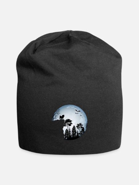 Dog, Mountain Pine Trees, Birds - Freedom - Jersey Beanie - black - Front