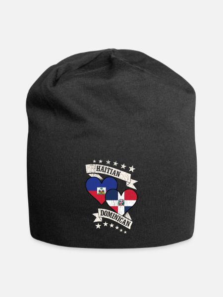 Haitian Dominican Heart Flags Haiti Dominican Repu - Jersey Beanie - black - Front