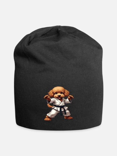 Kawaii Karate Puppy Design - Jersey Beanie - black