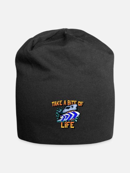 Shark Sayings Motivation Take A Bite Of Life - Jersey Beanie - black - Front