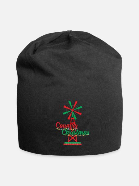 Country Christmas Windmill With Ornaments - Jersey Beanie - black - Front