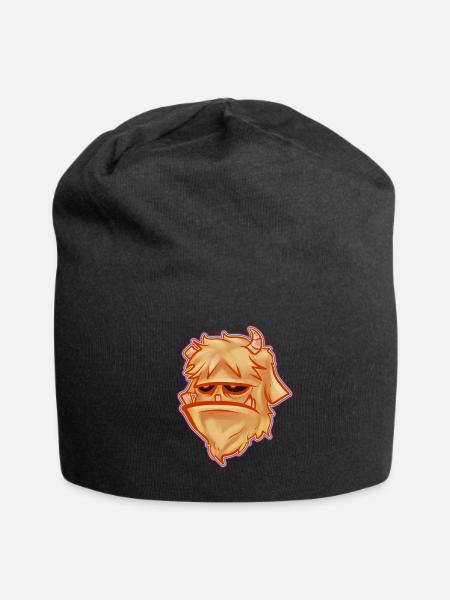 Grumpy Brown Monster With Horns Halloween - Jersey Beanie - black - Front