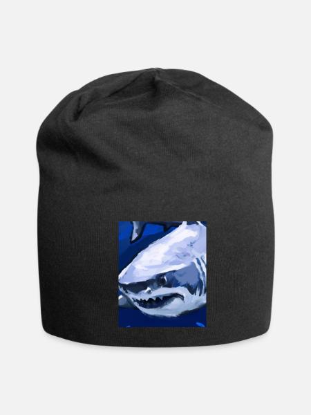 Great White Shark Art Shark Portrait - Jersey Beanie - black - Front