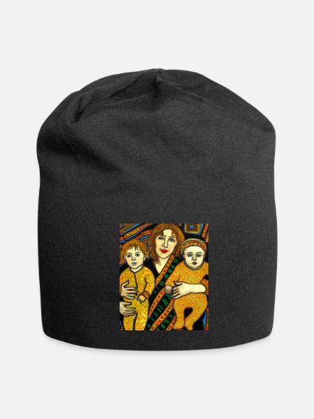 Portrait Of A Mom With Two Kids Gustav Klimt Art - Jersey Beanie - black - Front